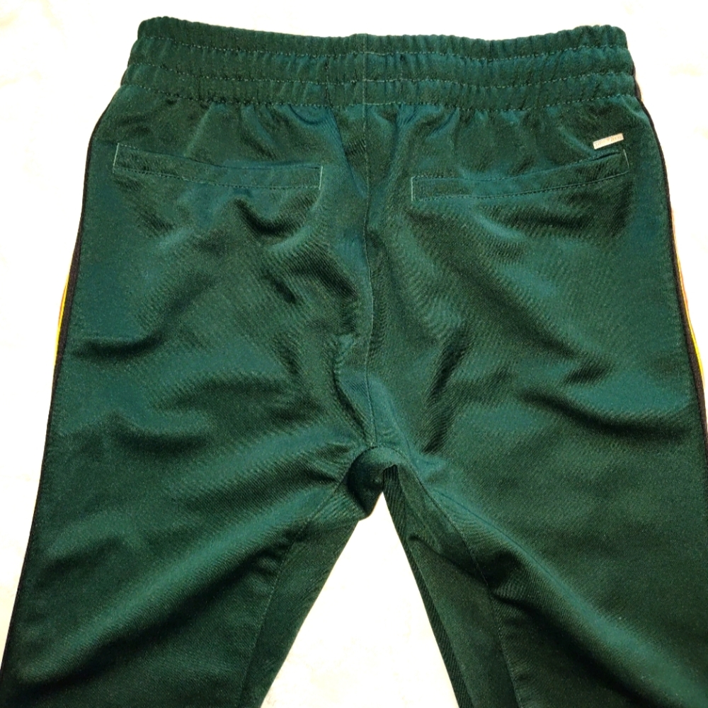 PacSun Men Tricot Striped Tapered Skinny Track Pants Forest Green Red S - Picture 5 of 8